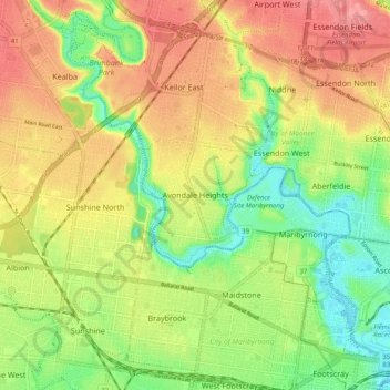 Carte topographique Avondale Heights, altitude, relief