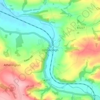 Carte topographique Umberleigh, altitude, relief