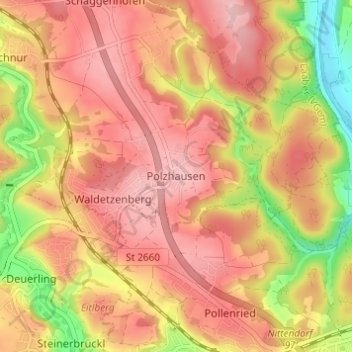 Carte topographique Polzhausen, altitude, relief