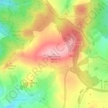 Carte topographique Dittersdorfer Höhe, altitude, relief