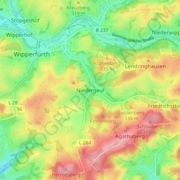 Carte topographique Niedergaul, altitude, relief