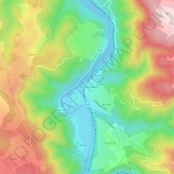 Carte topographique Le Pont d'Alleyras, altitude, relief