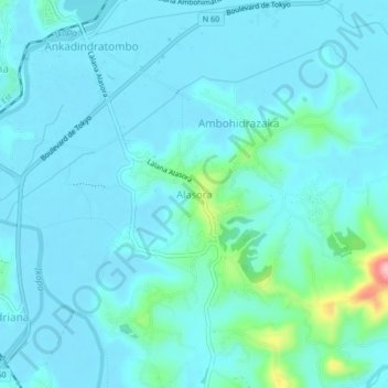 Carte topographique Alasora, altitude, relief