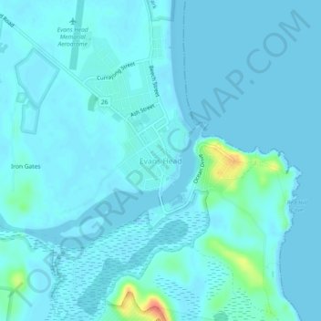 Carte topographique Evans Head, altitude, relief
