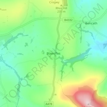 Carte topographique Blaenffos, altitude, relief