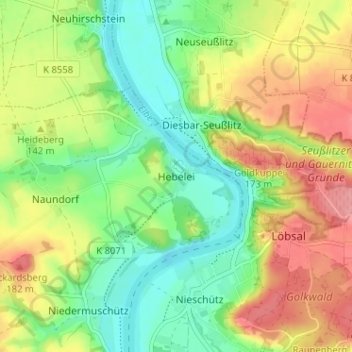 Carte topographique Hebelei, altitude, relief