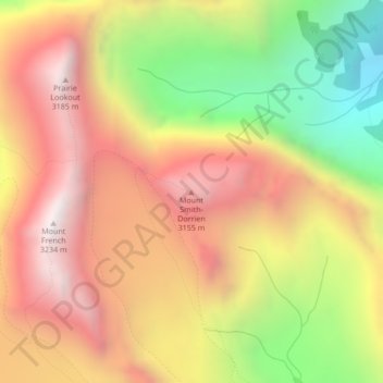 Carte topographique Mount Smith-Dorrien, altitude, relief
