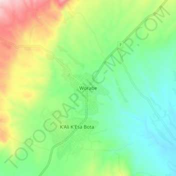 Carte topographique Worabe, altitude, relief
