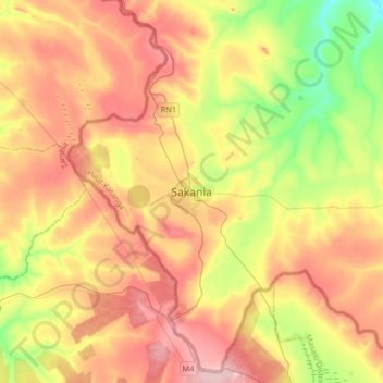 Carte topographique Sakania, altitude, relief