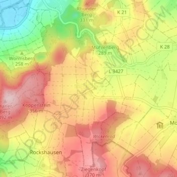 Carte topographique Hesserode, altitude, relief