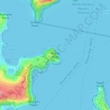 Carte topographique Middle Head, altitude, relief