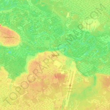 Carte topographique Урай, altitude, relief