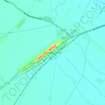 Carte topographique Fatehpur Sikri, altitude, relief