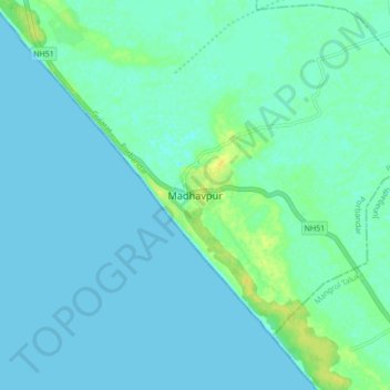 Carte topographique Madhavpur, altitude, relief