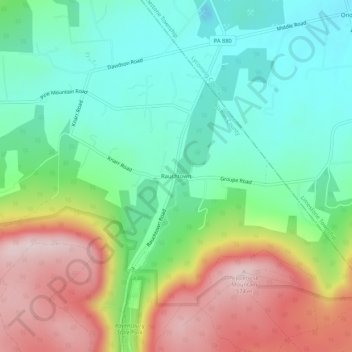 Carte topographique Rauchtown, altitude, relief