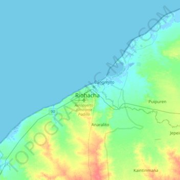 Carte topographique Riohacha, altitude, relief