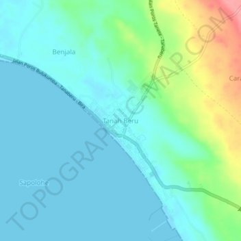 Carte topographique Tanah Beru, altitude, relief