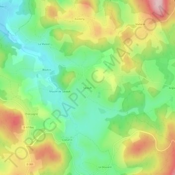 Carte topographique Savault, altitude, relief