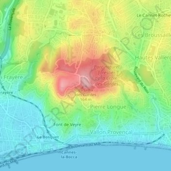 Carte topographique La Croix des Gardes, altitude, relief