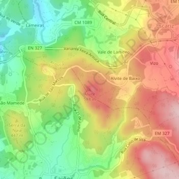Carte topographique Alvite, altitude, relief