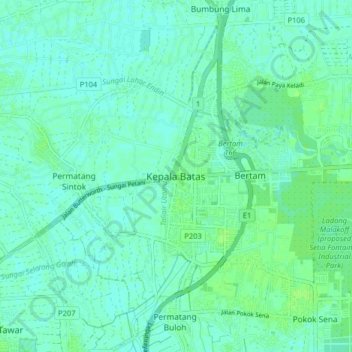 Carte topographique Kepala Batas, altitude, relief