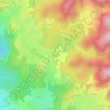 Carte topographique Le Foulon, altitude, relief