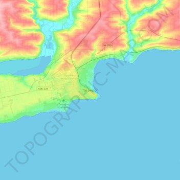 Carte topographique Taganrog, altitude, relief