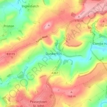 Carte topographique Dunkerton, altitude, relief