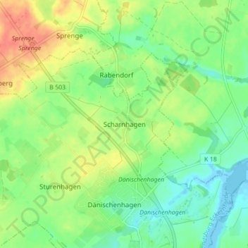 Carte topographique Scharnhagen, altitude, relief