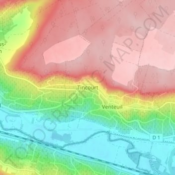 Carte topographique Tincourt, altitude, relief