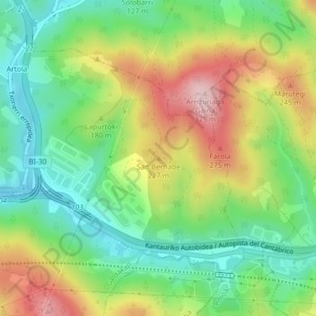 Carte topographique San Bernabe, altitude, relief