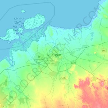 Carte topographique Jamnagar, altitude, relief