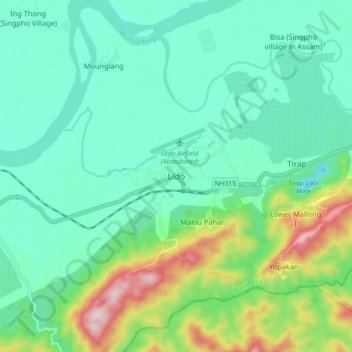 Carte topographique Lido, altitude, relief