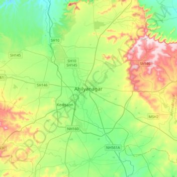 Carte topographique Ahilyanagar, altitude, relief
