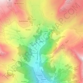 Carte topographique Glassier, altitude, relief