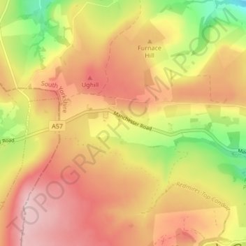 Carte topographique Hollow Meadows, altitude, relief