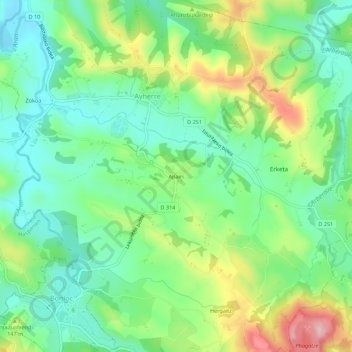 Carte topographique Apairi, altitude, relief