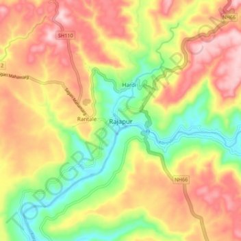 Carte topographique Rajapur, altitude, relief