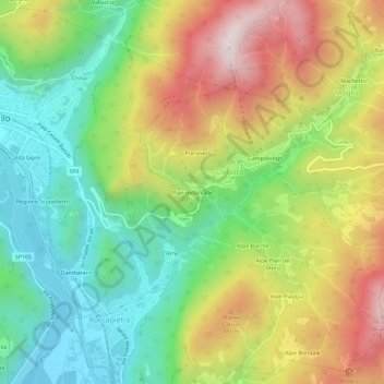 Carte topographique Pian della Valle, altitude, relief
