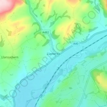 Carte topographique Llanwrda, altitude, relief
