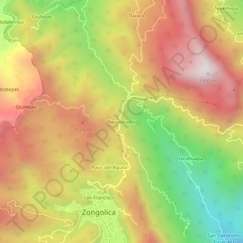 Carte topographique Nepopoalco, altitude, relief