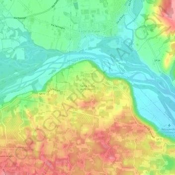 Carte topographique Santa Croce del Montello, altitude, relief
