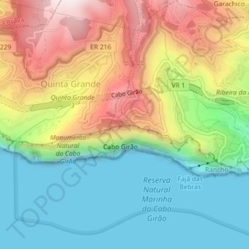 Carte topographique Cabo Girão, altitude, relief