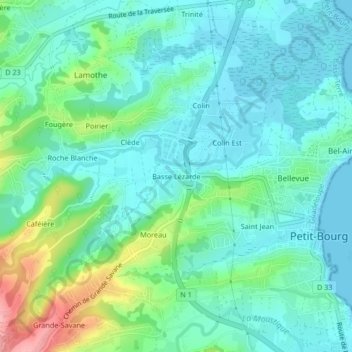 Carte topographique Basse Lézarde, altitude, relief
