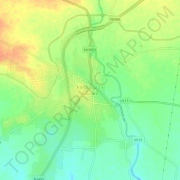 Carte topographique Pimpalgaon Basvant, altitude, relief
