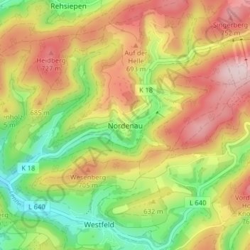 Carte topographique Nordenau, altitude, relief