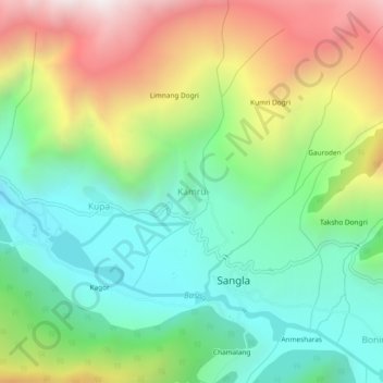 Carte topographique Kamru, altitude, relief