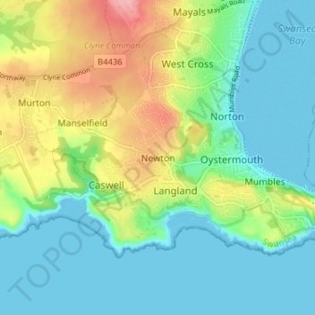 Carte topographique Newton, altitude, relief