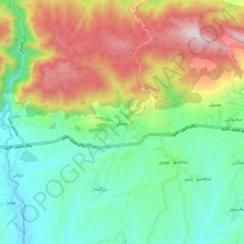 Carte topographique Bjeel, altitude, relief