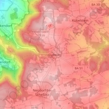 Carte topographique Ludwag, altitude, relief